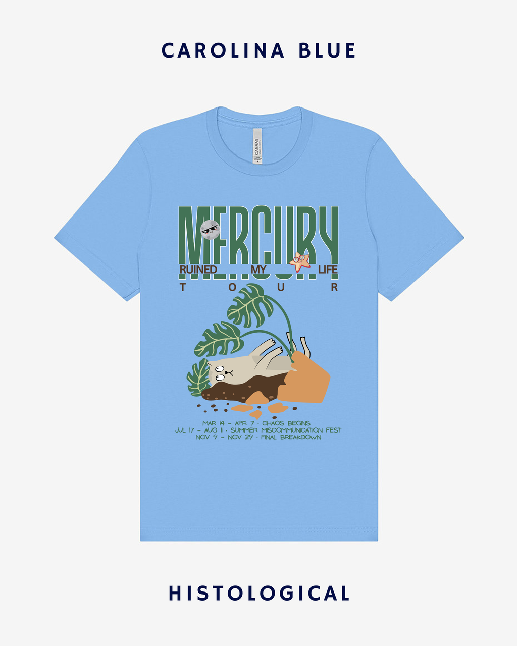 Light blue t-shirt with sloth graphic and text on a white background